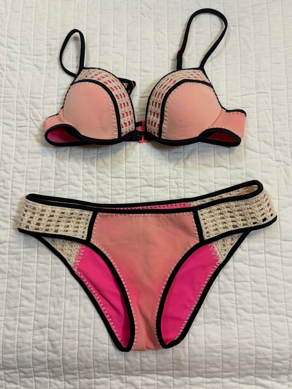 Victoria's Secret Crochet Stitch Bikini Set - 34B Top / Medium Bottoms - Faded